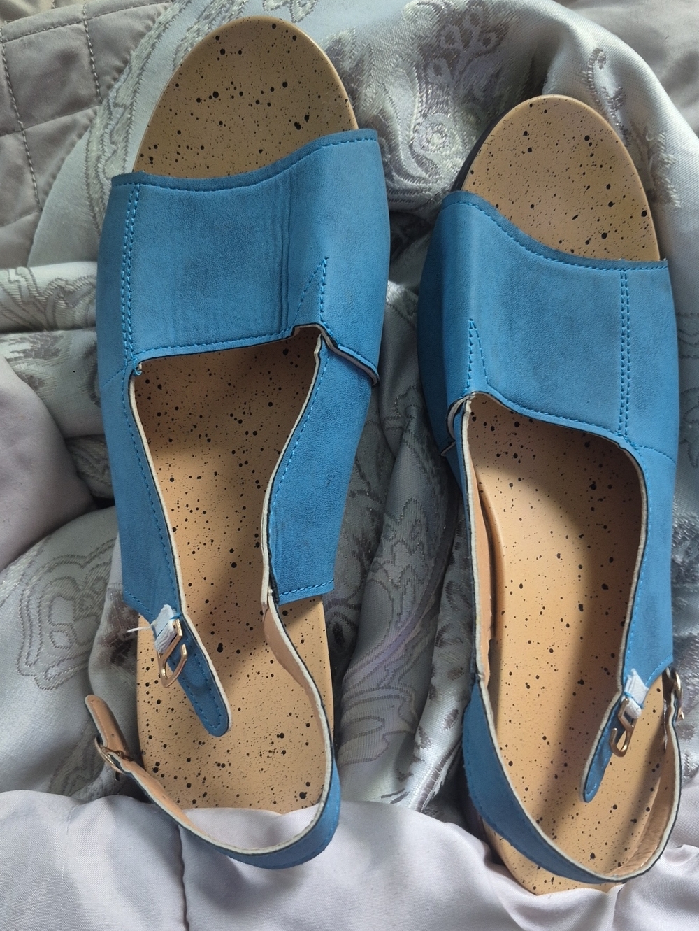 Women’s Blue Suede Look A Like, Open-Toe Slingback Sandals